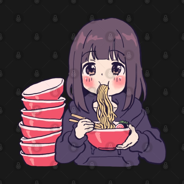 I draw cute anime girl eating ramen / Menhera Shoujo Kurumi-chan by mudwizard