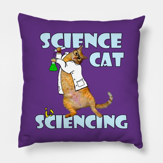 Science Cat is Sciencing Pillow by RawSunArt