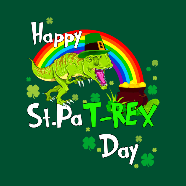 Happy St Patrick's Day Dinosaur PaT Rex Leprechaun Rainbow by Bezra