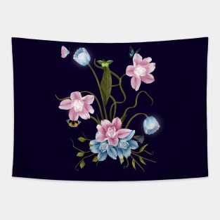 Aesthetic Flowers and Butterflies illustration Tapestry