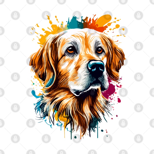 Golden Retriever Dog - Cute Golden Retriever Colourful by BigWildKiwi