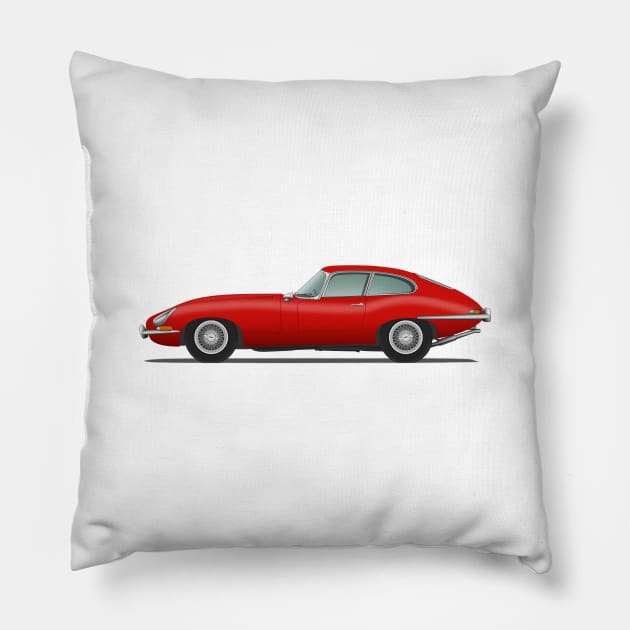 E Type Series 1 Coupe Carmen Red Pillow by SteveHClark