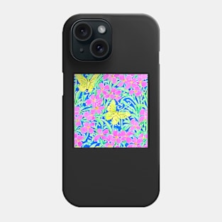 Neon colors forget me nots, branches and butterflies Phone Case