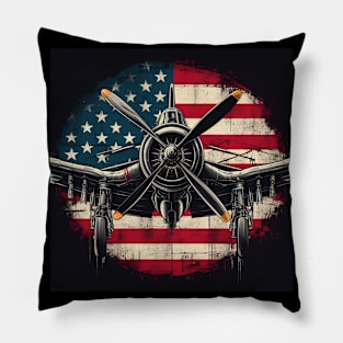 F4U Corsair WW2 airplane US Flag WWII Warbird Pillow