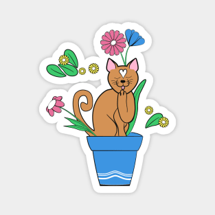 Cute cat sitting in the flower pot Magnet