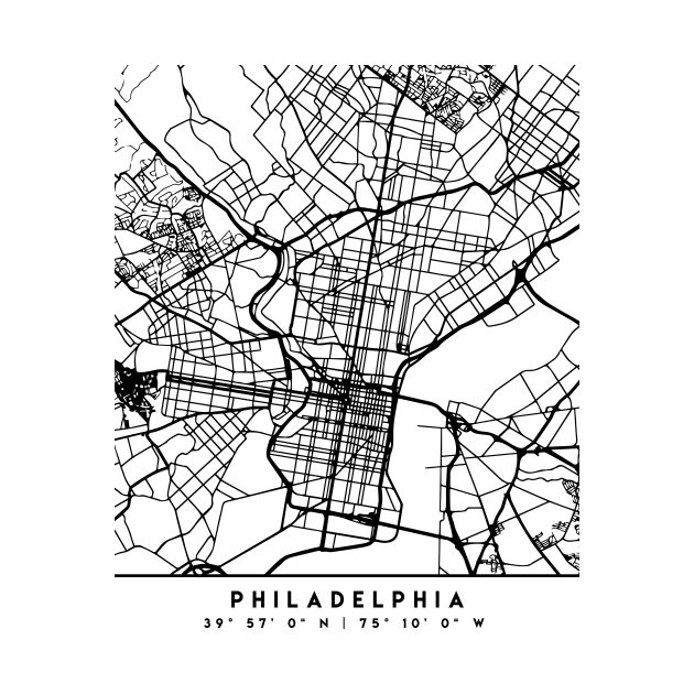 PHILADELPHIA PENNSYLVANIA BLACK CITY STREET MAP ART by deificusArt