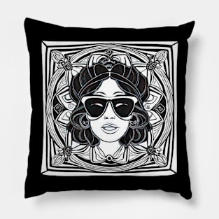 Cool vintage woman with sunglasses | Pillow