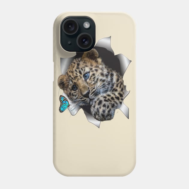 Leopard Cub and a Butterfly Phone Case by Just Kidding by Nadine May