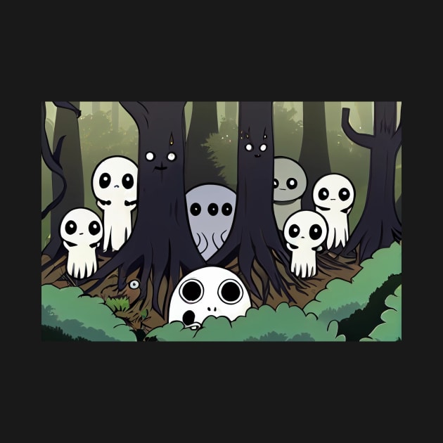 Kodama Family Japan Spirit Ghost in dense forest by KOTOdesign