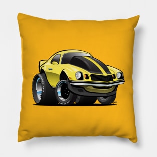 Seventies Classic American Muscle Car Cartoon in Yellow and Black Pillow