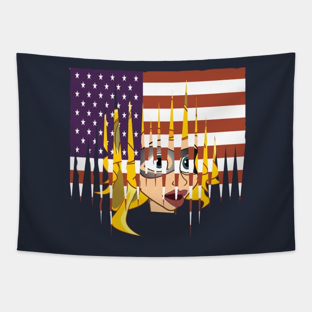 AMERICAN FLAG WITH A CUTE GIRL Tapestry by jsar