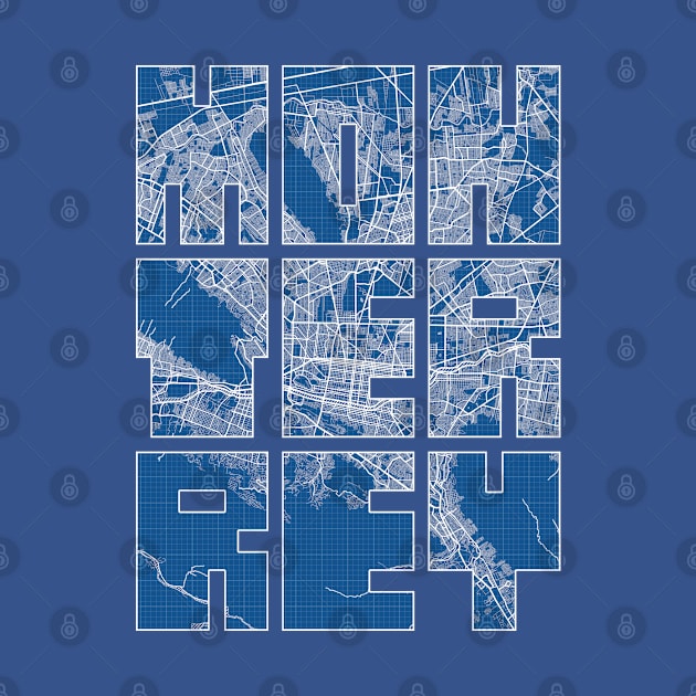 Monterrey, Mexico City Map Typography - Blueprint by deMAP Studio