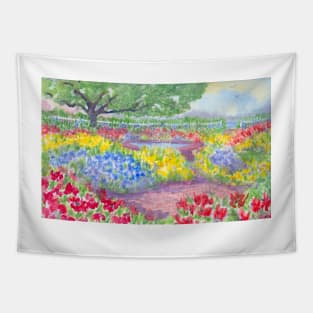 Prescott Park Gardens Portsmouth NH Watercolor Painting Tapestry