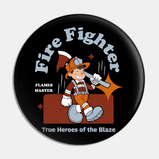 Cartoon Firefighter Captain Pin by OrigamiOasis