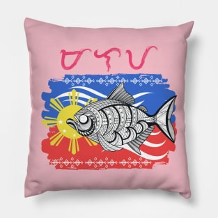 Tribal line Art Fish / Baybayin word Malaya (Freely) Pillow
