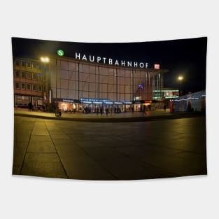 Cologne Station at night Tapestry