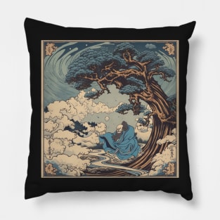 Hokusai-inspired Woodblock Print: The Wind in the Trees Pillow