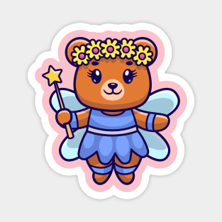 Cute Bear Fairy Holding Magic Wand Cartoon Magnet