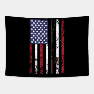 Vintage USA Fishing Rod American Flag Tee Fish Fishing Gift Tapestry