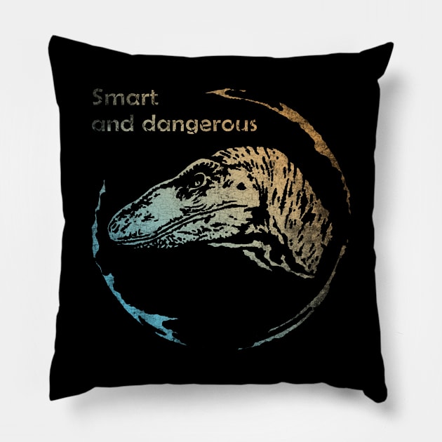 Smart Velociraptor Jurassic Dinosaur Vintage Pillow by Adult LGBTQ+ and Sexy Stuff