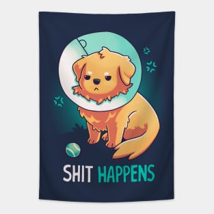 Shit Happens // Golden Retriever, Dogs, Cone of Shame Tapestry