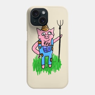 piggle the unicorn horned pig farmer in overalls Phone Case