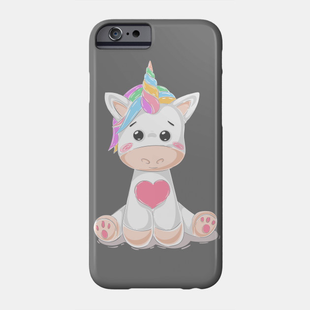 Cute Little Unicorn With Heart Line Drawing White Pink Purple