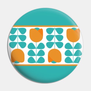 Teal and Orange Retro Scandi Floral Pin