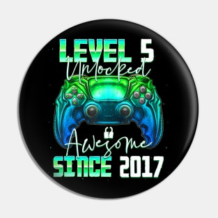 Level 5 Unlocked Awesome Since 2017 5Th Birthday Gaming Pin