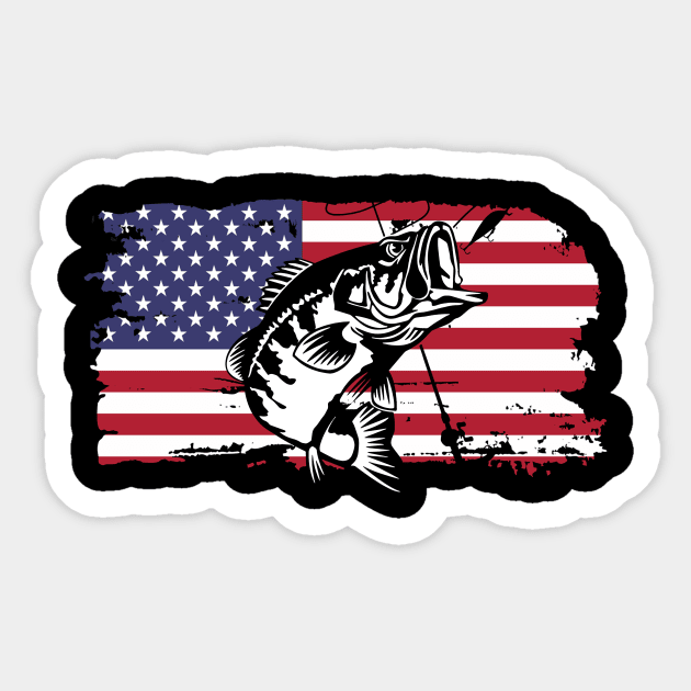 Fish American flag Shirt Patriotic Fishing 4th of July Tank Top - Fishing -  Sticker