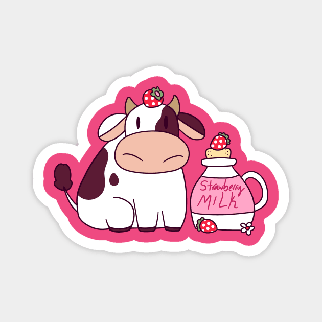 Strawberry Milk Cow Magnet by saradaboru