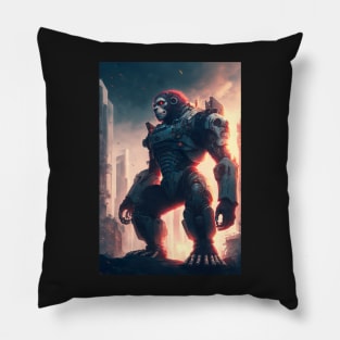 Giant futuristic robot cyborg Monkey attacking the city Pillow