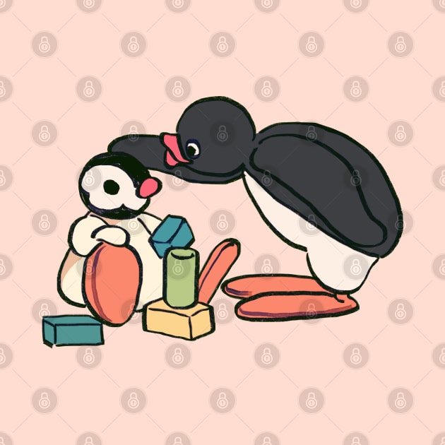 cute pingu and pinga penguin siblings by mudwizard