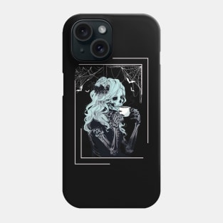 Coffee Drinking Skeleton Messy Bun Halloween Costume Girls Phone Case