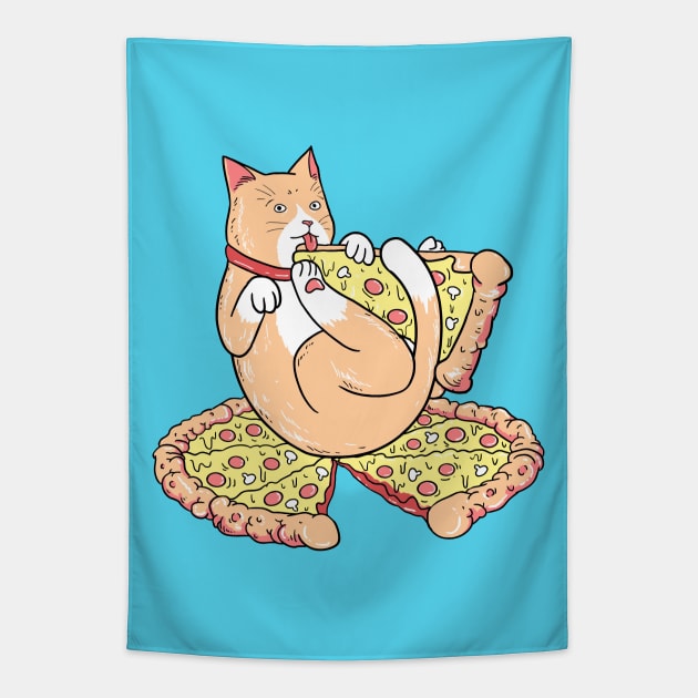 Pizza And Chill Cat Tapestry by LittleBunnySunshine