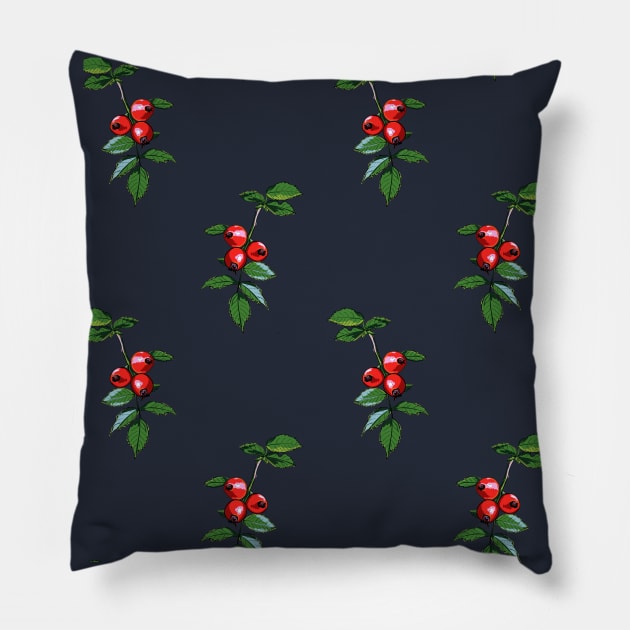 Pattern of a branch of rose hip Pillow by aleksandrakrylova