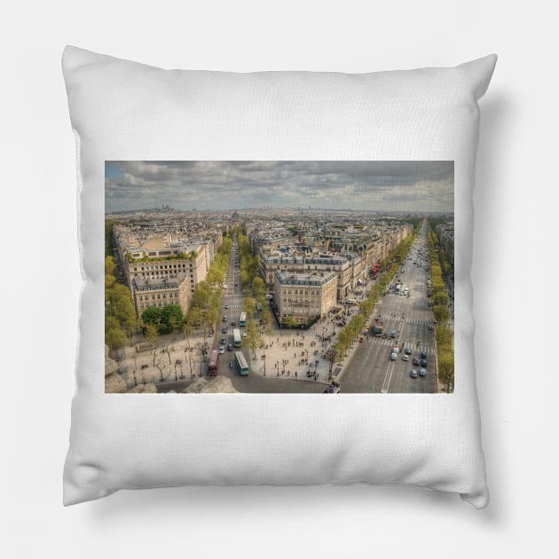 Champs-Élysées from the Arc De Triomphe Pillow by Michaelm43