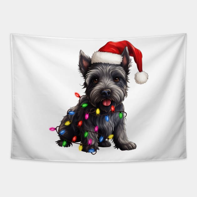 Christmas Scottish Terrier Tapestry by Chromatic Fusion Studio