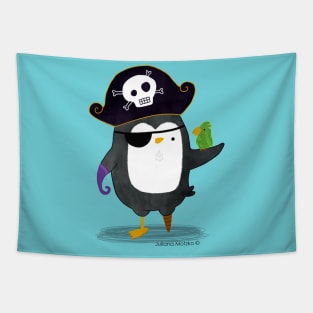 Pirate Penguin with a Parrot Tapestry