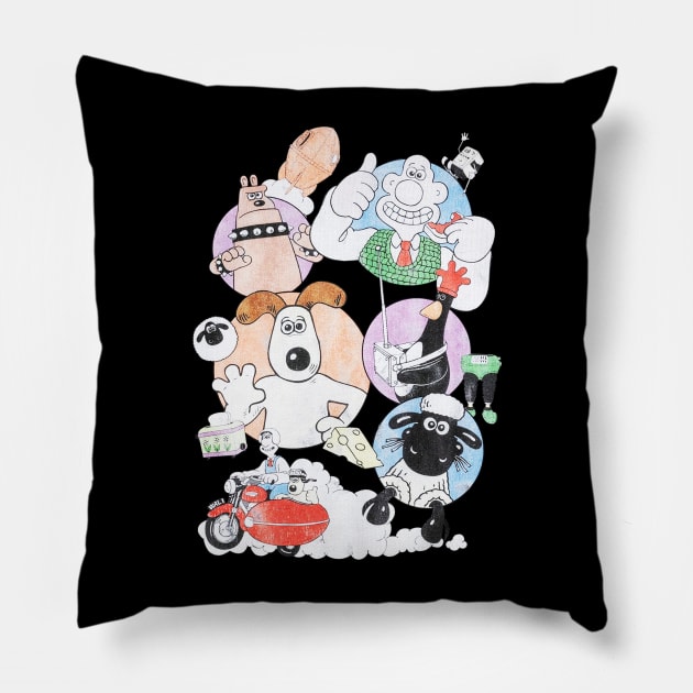 Wallace And Gromit Back Print Grey Marl Pillow by GWCVFG