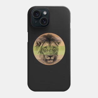 Lion Close-up on Retro-style Sunset in Colors of Africa Phone Case