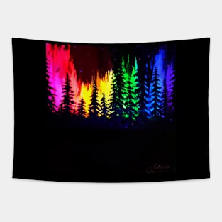 Rinbow aurora and forest Tapestry