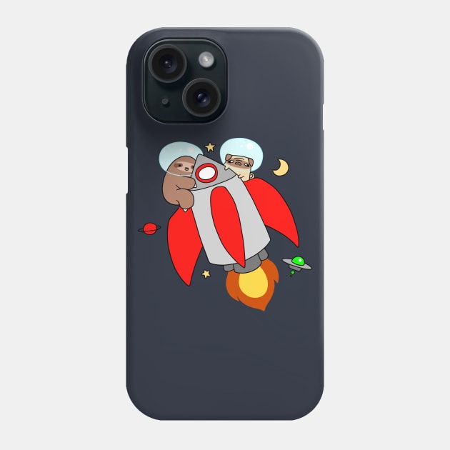 Rocket Ship Sloth and Pug Phone Case by saradaboru