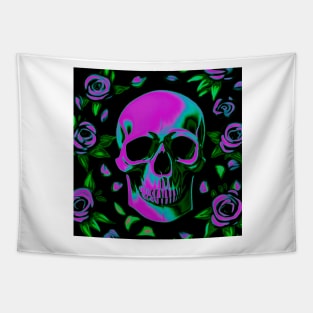 Neon Floral Abstract Skull Colorful Roses Design Tapestry