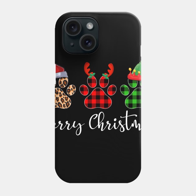 Merry Christmas Leopard Red Green Plaid Dog Paws Phone Case by Dunnhlpp