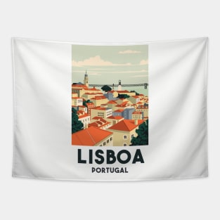 A Vintage Travel Art of Lisbon - Portugal Tapestry