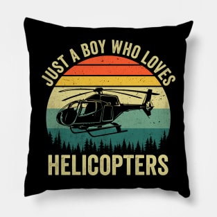 Just A Boy Who Loves Helicopters Funny Vintage Pillow