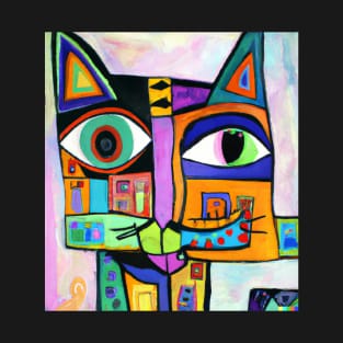 Cubism Style Abstract Cute Cat Named Kitty Fine Art Painting 9 T-Shirt
