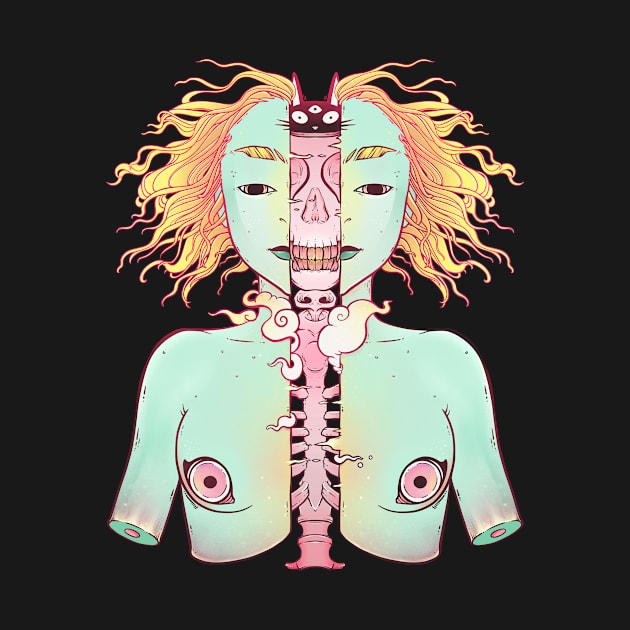 Split Skeleton Girl With Cat Head by cellsdividing