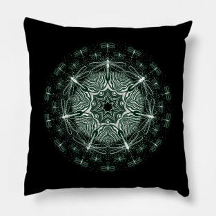 Symmetric Dragonflys - Distressed Shaded Mandala -Grn Pillow